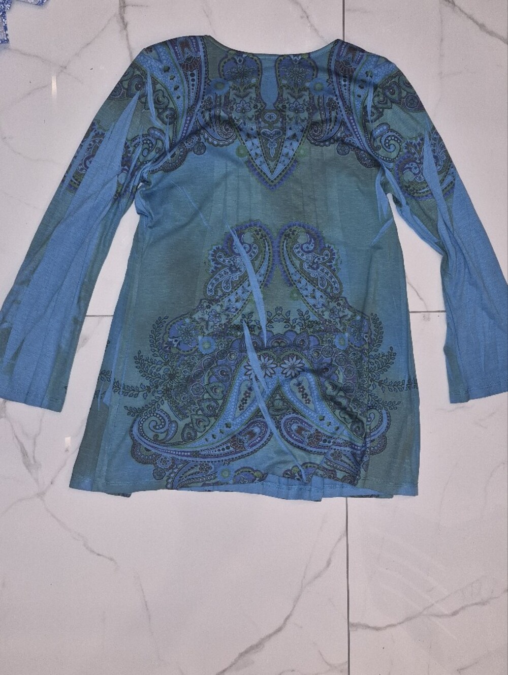 Blue Paisley Tie-Front Tunic Top by